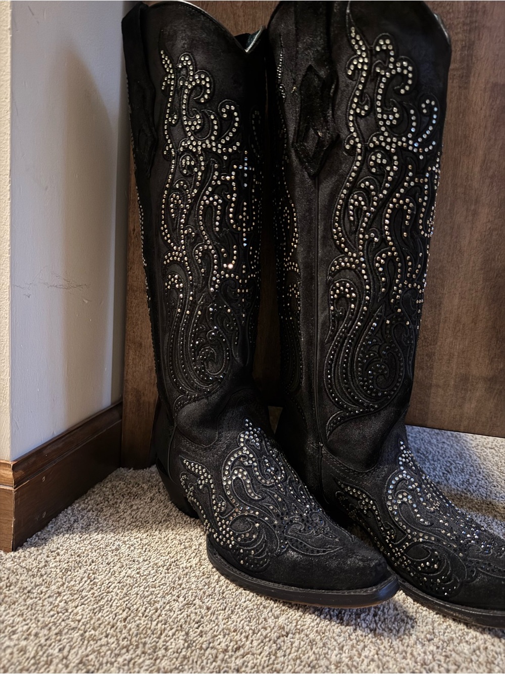 Corral Black Studded Knee Western Boots